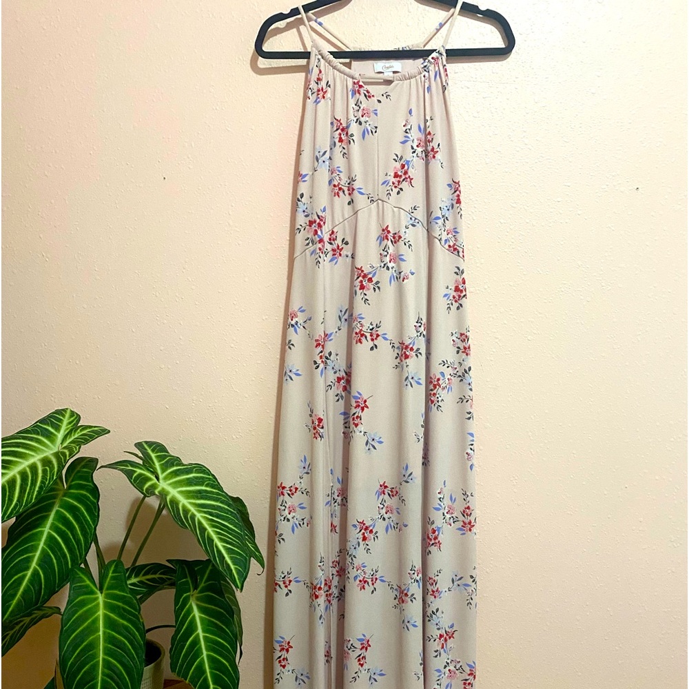 Candie’s pink floral maxi halter dress. XL